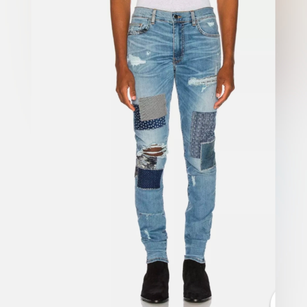 Amiri Japanese Repair Blue Patchwork Jeans